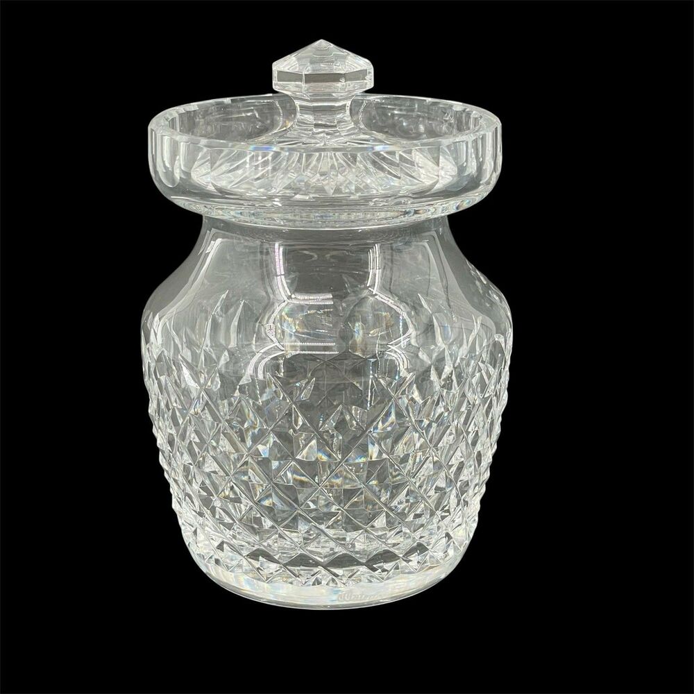 Waterford Crystal Alana Lidded Jam Jelly Jar Covered Honey Pot Mustard Signed 5"